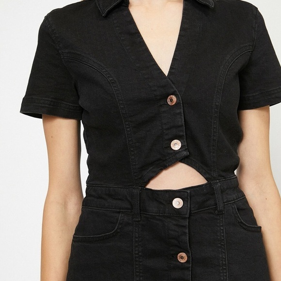 ZARA Washed Black Denim Button Front Collar Short Sleeve Denim Above Knee Dress - Picture 4 of 9